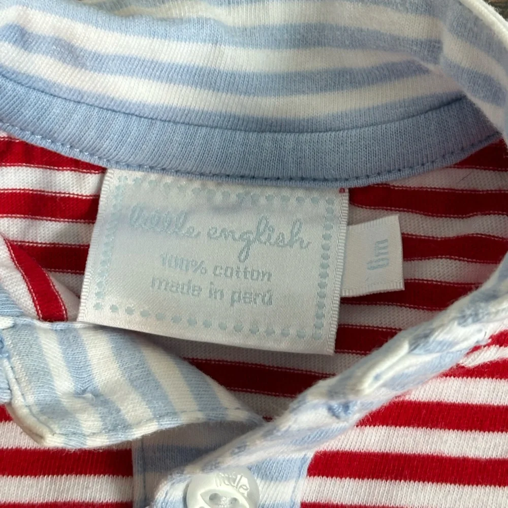 Little English Peter Pan Polo Romper Red and Blue Stripes Size 6 Months